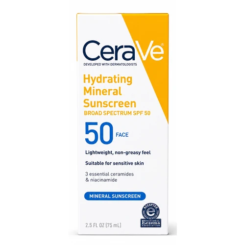 CeraVe Sun Face Mineral Sunscreen SPF 50 2.5 Oz 74 ML