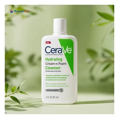 CeraVe Hydrating Cream To Foam Cleanser (For Normal To Dry Skin) - 87ml (USA version)