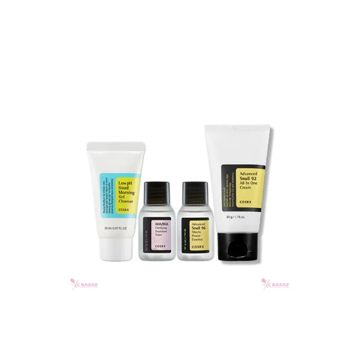 Cosrx Mini Combo – Snail 96 Essence, Snail 92 Cream, Low pH Cleanser & AHA/BHA Toner