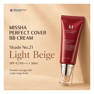 Missha M Perfect Cover BB Cream Shade 21 (Light Beige) SPF42 PA+++ - 50ml