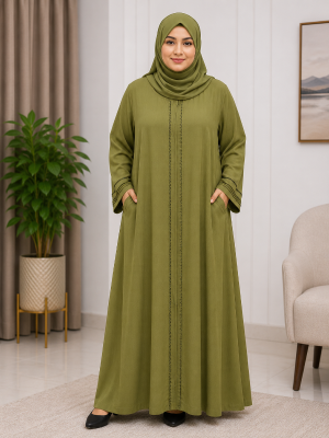 Olive Green Elegant Embroidered Borka