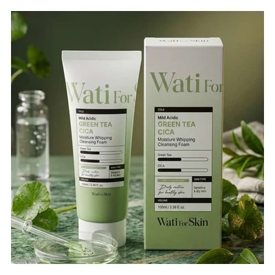 Wati For Skin Mild Acidic Green Tea Cica Moisture Whipping Cleansing Foam - 100ml